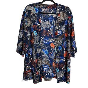 Long Tall Sally Kimono Open Front Cardigan Floral Long Line with pockets, size 6
